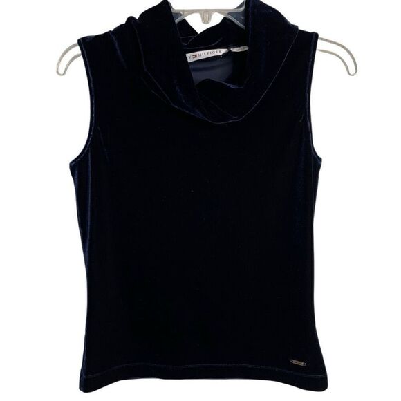 Tommy Hilfiger Womens Sleeveless Cowlneck Tank M Navy Velvet Stretchy Old Money - Picture 1 of 6